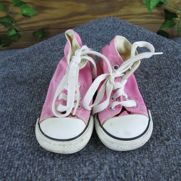 Converse Girls Sneaker Mid Top All Star Sz T‎ 5 Medium Pink Fabric Lace Up - Picture 2 of 5